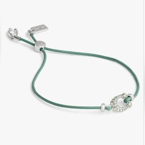 COACH Signature Pavé C Leather Slider Bracelet Green/Rhodium NEW